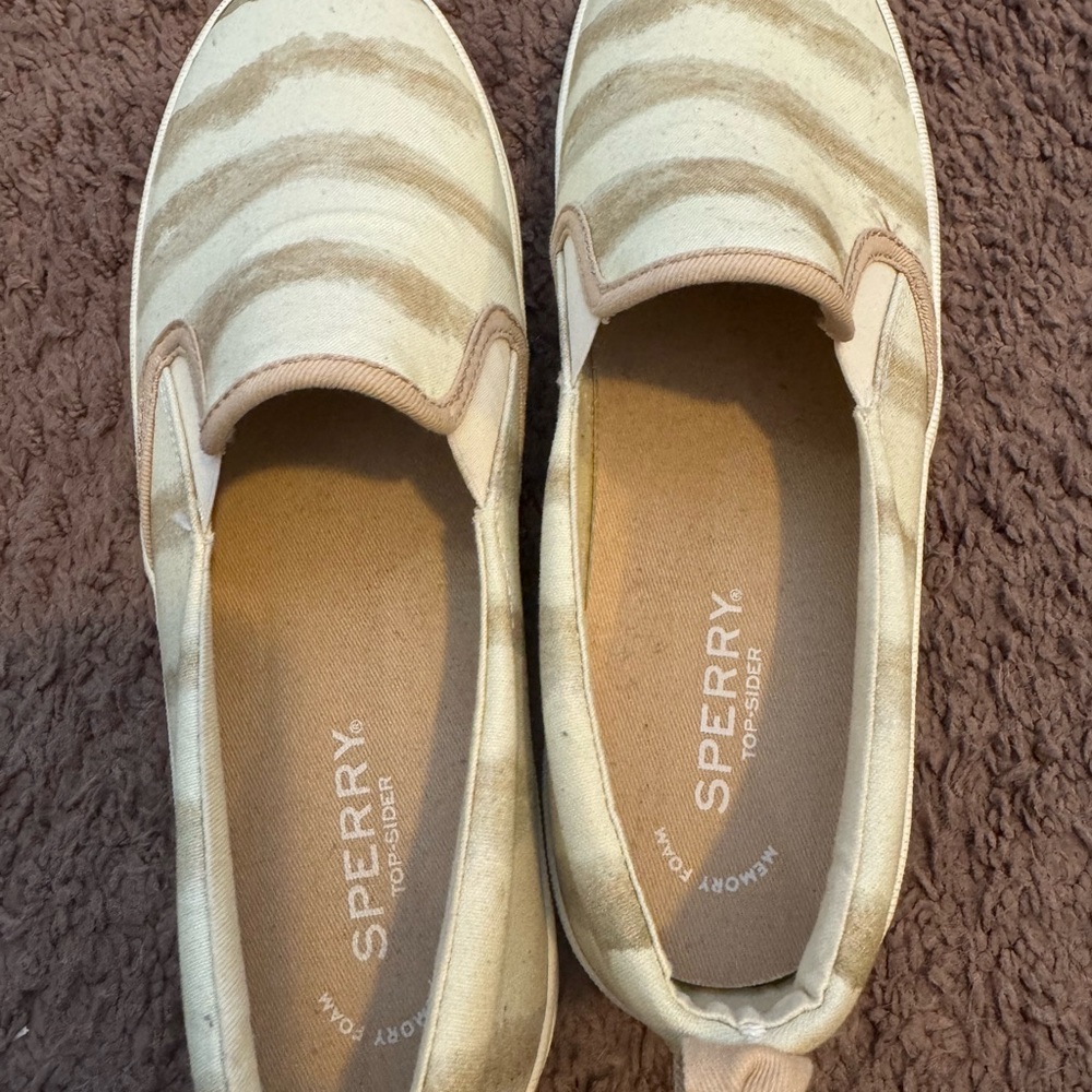 2 FOR $20 SPERRY CREST TWIN GORE Striped SLIP ON SNEAKERS Beige White 9.5 - Picture 6 of 8